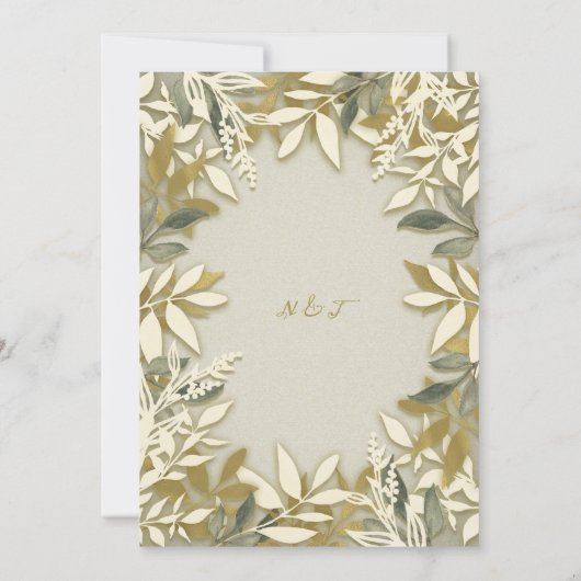 Goud Witte Crème Ecru Botanische bladeren Bruidskl Kaart (Achterkant)