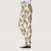 Goud & Witte Damast Chic Modern Elegant Patroon Leggings (Links)