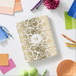 Goud & witte damast iPad cover<br><div class="desc">Elegante gouden en witte bloemdamast met goud en wit lijst en aanpasbaar monogram.</div>