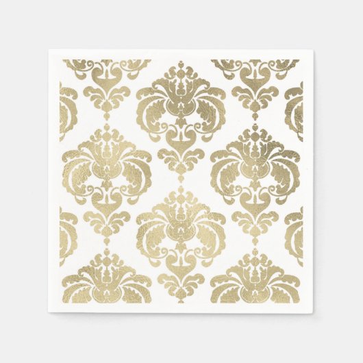 Goud & Witte Damast Vintage Trouwfeest Servetten (Voorkant)