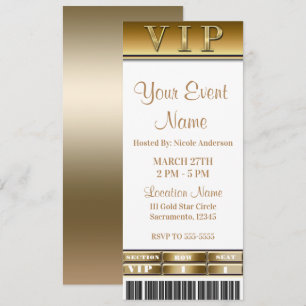 Goud & Witte Elegant Dinner Party VIP-Ticket Kaart