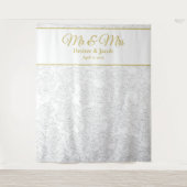 Goud Witte Elegante Fotocabine Trouw Achtergrond Wandkleed (Voorkant)