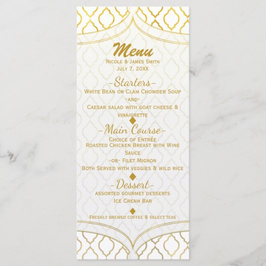 Goud & Witte Elegante Marokkaanse Glam Bruiloftsme Menu (Voorkant)