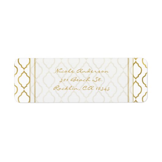 Goud & Witte Elegante Marokkaanse Glam Uitnodiging Etiket (Voorkant)