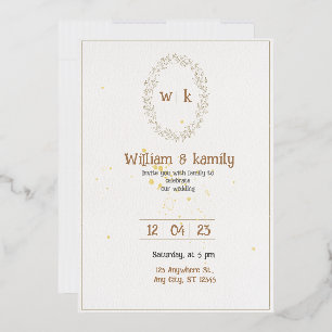 Goud & Witte Elegante Minimalistische Esthetische  Folie Uitnodiging