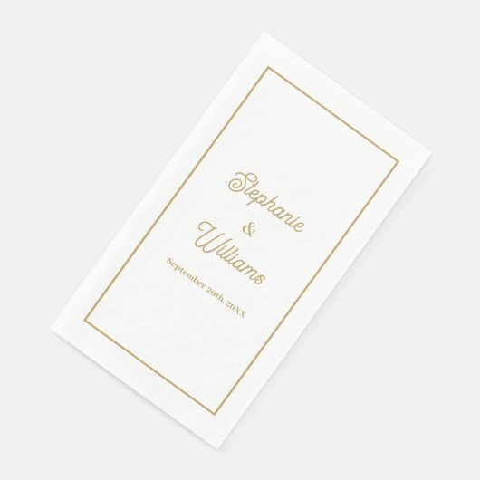 Goud Witte Elegante Script Naam Bruiloft Minimaal Servet (Hoek)