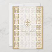 Goud Witte Fleur de Lis Griekse Sleutel Trouwfeest Kaart (Achterkant)