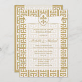 Goud Witte Fleur de Lis Griekse Sleutel Trouwfeest Kaart (Voorkant / Achterkant)