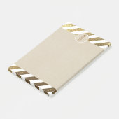 Goud & Witte Folie Strepen Kraft Rustiek Monogram Post-it® Notes (Schuin)