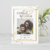 GOUD Witte FOTO Trouwset Modern Klassiek Kaart (Staand voorkant)