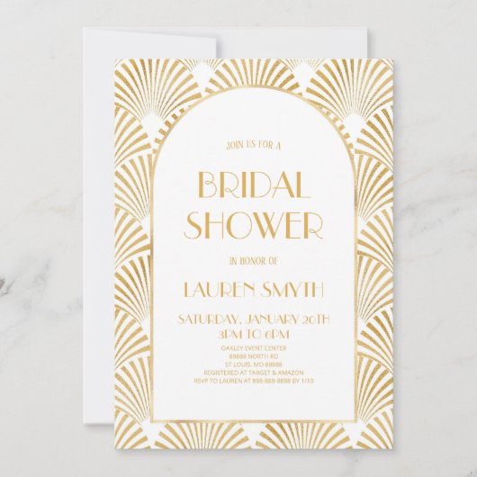 Goud Witte Geometrische Art Deco Bruiloft Feest Kaart (Voorkant)