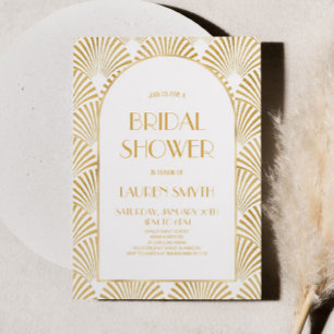 Goud Witte Geometrische Art Deco Bruiloft Feest Kaart