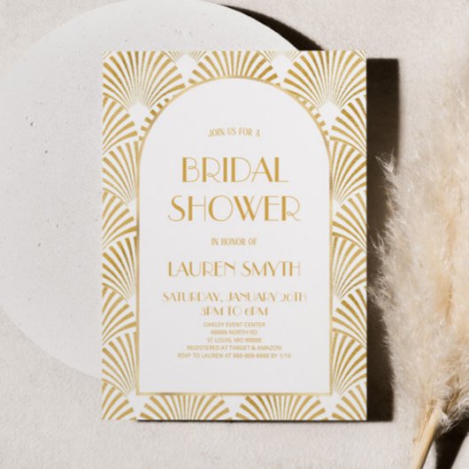 Goud Witte Geometrische Art Deco Bruiloft Feest Kaart