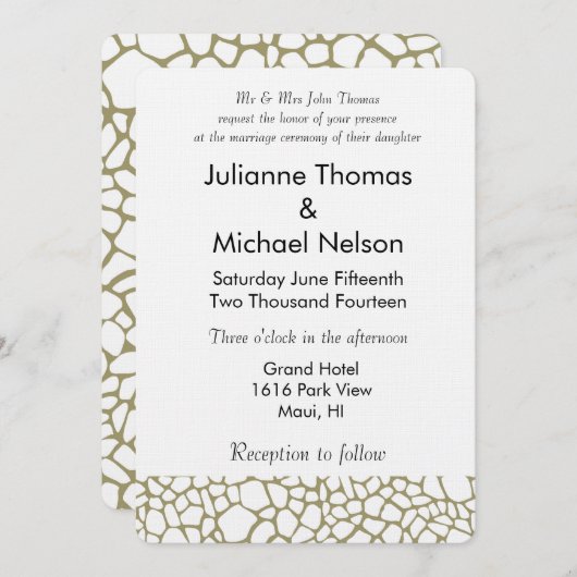 Goud Witte Giraffe Print Bruiloft Kaart (Voorkant / Achterkant)