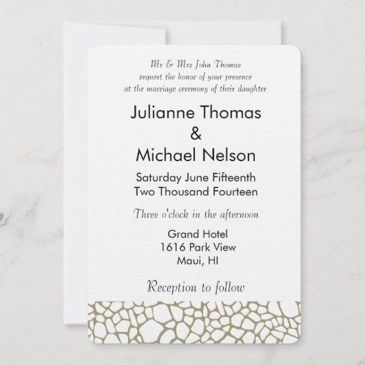 Goud Witte Giraffe Print Bruiloft Kaart (Voorkant)