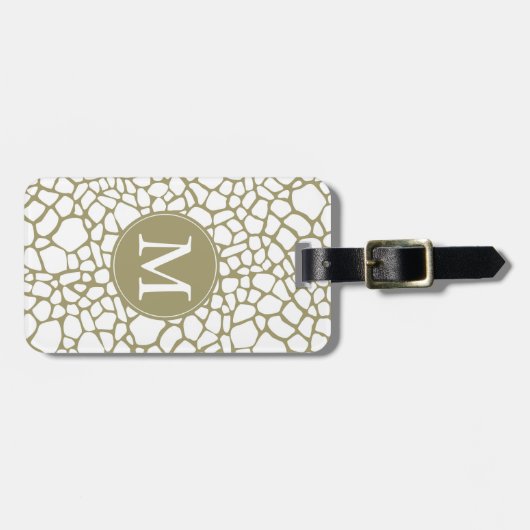 Goud Witte Giraffe Print Monogram Bagagelabel (Voorkant horizontaal)