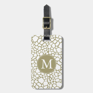 Goud Witte Giraffe Print Monogram Bagagelabel
