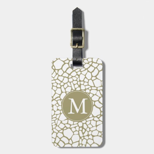 Goud Witte Giraffe Print Monogram Bagagelabel (Voorkant verticaal)
