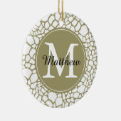 Goud Witte Giraffe Print Monogram Keramisch Ornament (Rechts)