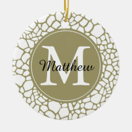 Goud Witte Giraffe Print Monogram Keramisch Ornament