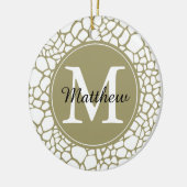 Goud Witte Giraffe Print Monogram Keramisch Ornament (Links)