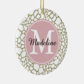 Goud Witte Giraffe Print Monogram Keramisch Ornament (Rechts)