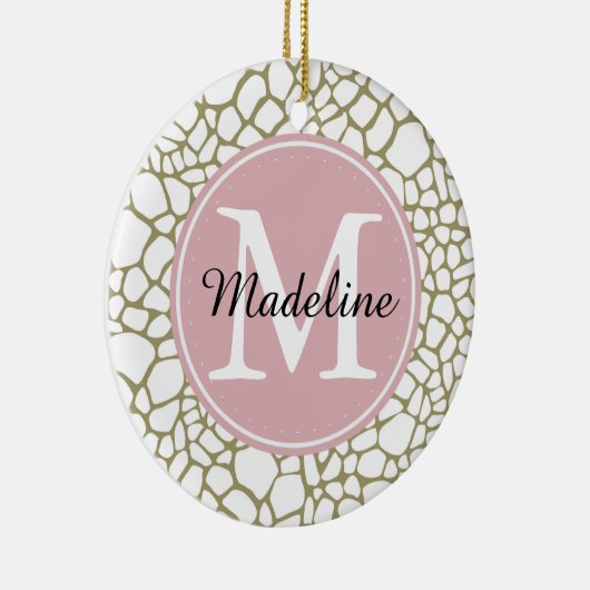 Goud Witte Giraffe Print Monogram Keramisch Ornament (Rechts)