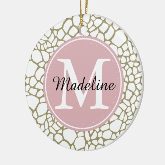 Goud Witte Giraffe Print Monogram Keramisch Ornament (Links)