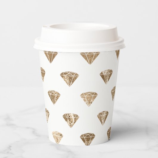 Goud Witte Glam Diamanten Bruiloftsfeest Papieren Bekers (Achterkant)