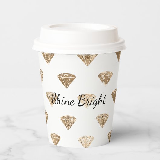 Goud Witte Glam Diamanten Bruiloftsfeest Papieren Bekers (Voorkant)