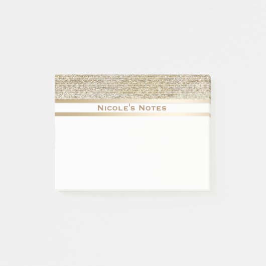 Goud Witte Glans Glam Trendige Persoonlijke Post-it® Notes (Voorkant)
