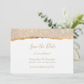 Goud Witte Glitter Marmer Save the Date Kaart (Staand voorkant)