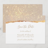 Goud Witte Glitter Marmer Save the Date Kaart (Voorkant / Achterkant)