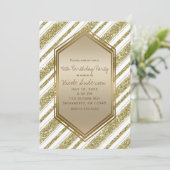 Goud Witte Glitter Strepen Verjaardagsfeest Evenem Kaart (Staand voorkant)