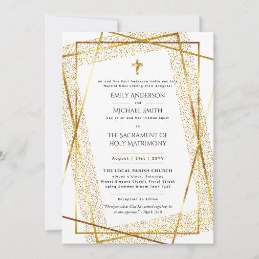Goud Witte  Katholieke Huwelijksmis Trouwen Kaart (Voorkant)