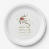 Goud Witte Kerst Reindeer Papieren Bordje (Voorkant)