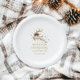 Goud Witte Kerst Reindeer Papieren Bordje