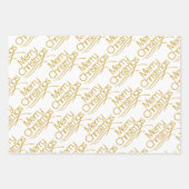 Goud, witte kersttypografie en stippen vakantie inpakpapier vel (Voorkant 3)