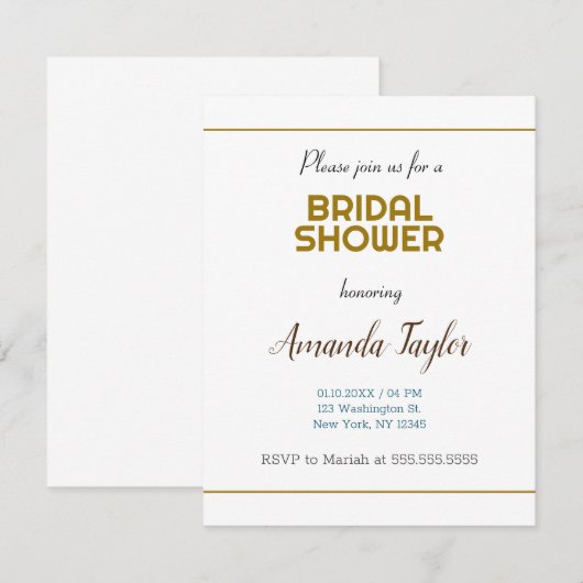 Goud Witte Kleur Minimalistische Bruidsdouche RSVP Kaartje (Voorkant / Achterkant)