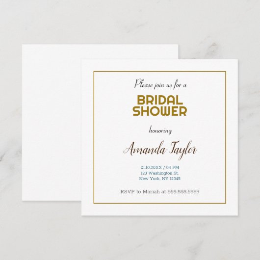 Goud Witte Kleur Minimalistische Bruidsdouche Save The Date (Voorkant / Achterkant)