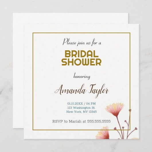 Goud Witte Kleur Minimalistische Bruidsdouche Save The Date (Voorkant / Achterkant)