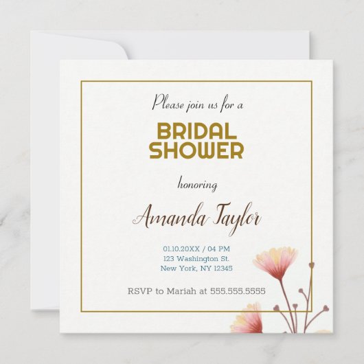 Goud Witte Kleur Minimalistische Bruidsdouche Save The Date (Voorkant)