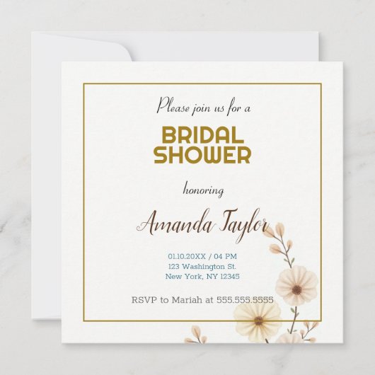 Goud Witte Kleur Minimalistische Bruidsdouche Save The Date (Voorkant)