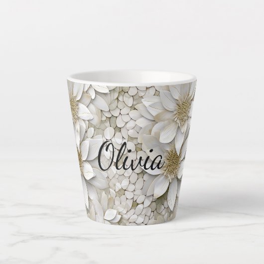 Goud Witte Lotusbloemen Persoonlijk Latte Mok (Voorkant)