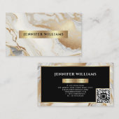 Goud Witte Marmer Elegante QR-code Modern Visitekaartje (Voorkant / Achterkant)