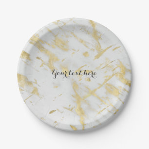 Goud & Witte Marmer Glam Elegante Ontwerper Stijl Papieren Bordje
