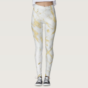 Goud & Witte Marmer Glam Moderne Chic Ontwerper Leggings
