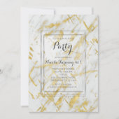 Goud & Witte Marmer Glam Moderne Feest Uitnodiging (Voorkant)
