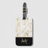 Goud & Witte Marmer met Zwarte Monogram Bagagelabel (Voorkant (verticaal))