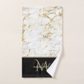 Goud & Witte Marmer met Zwarte Monogram Luxe Bad Handdoek (Handdoek)